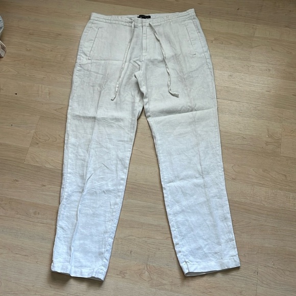 Saks Fifth Avenue White 100% Linen Pants Straight Leg Womens Size 33 Resortwear - Picture 1 of 8